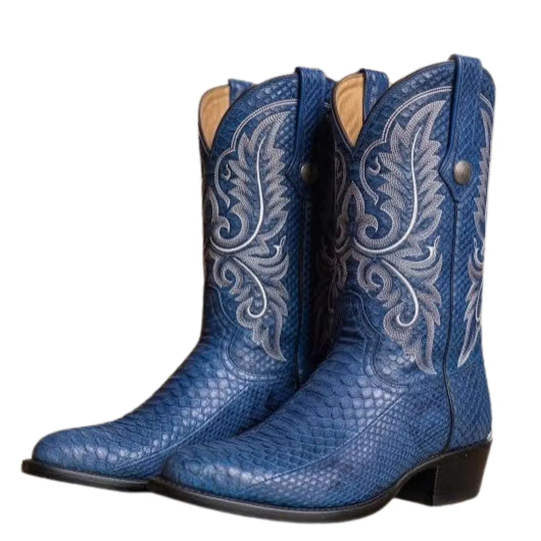 Mineola Python-Embossed Stitched Cowboy Boot for Men - Exotic-Look Cowboy Boots