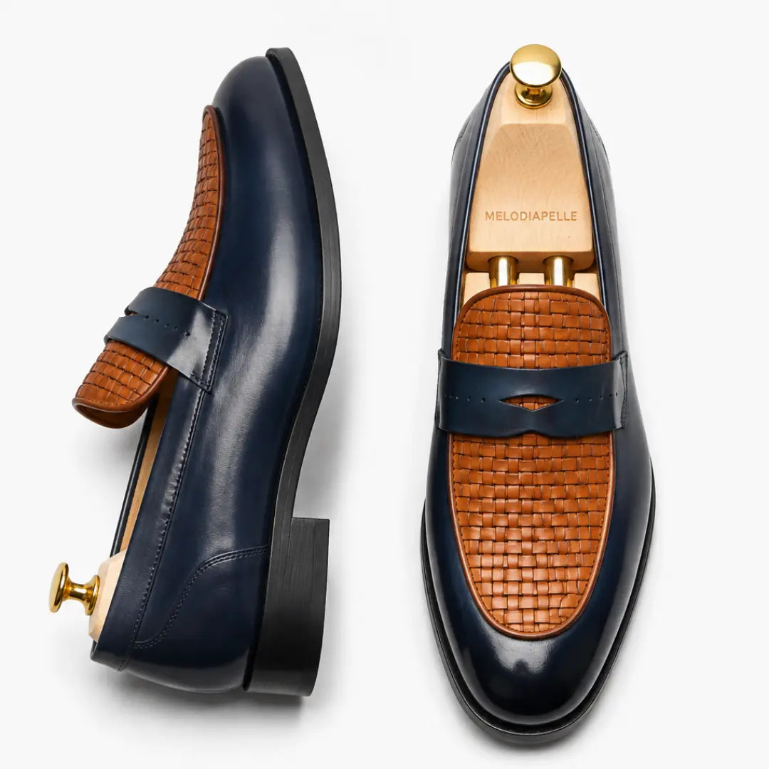 Maison Hand-Woven Two-Tone Penny Loafer for Men - Goodyear Welted Leather Shoes