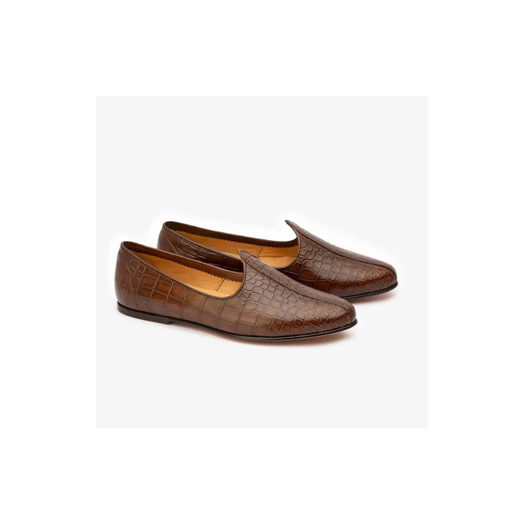 Mapusa Croc-Embossed Nagra Jutti for Men - Pointed-Toe Leather Jutti Shoes