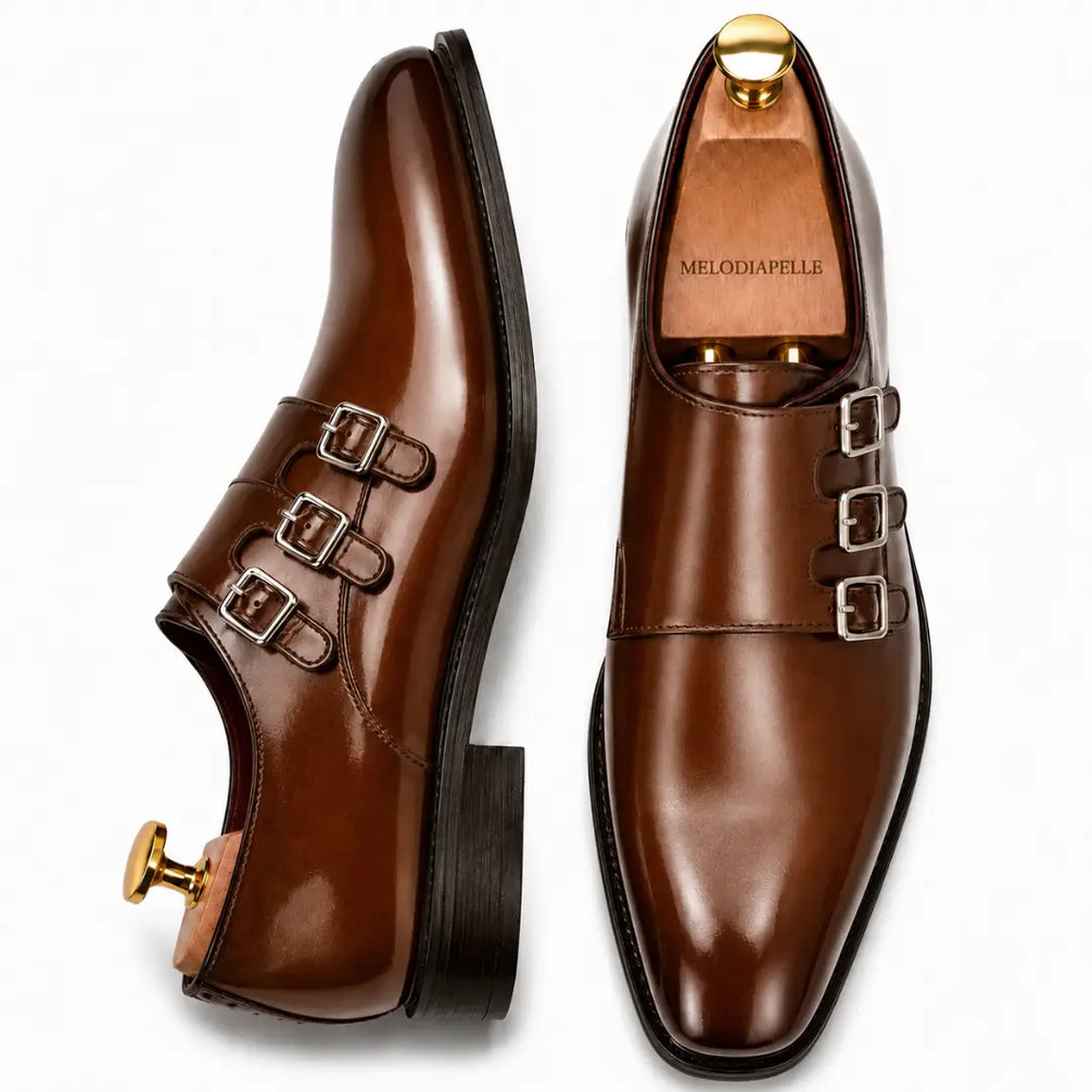 Montecito Double Monk Strap Shoes for Men - Goodyear Welted Full-Grain Leather