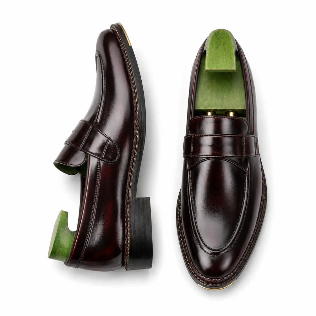 Marquis Braided-Welt Dress Penny Loafer for Men - Handmade Block-Heel Leather Shoes