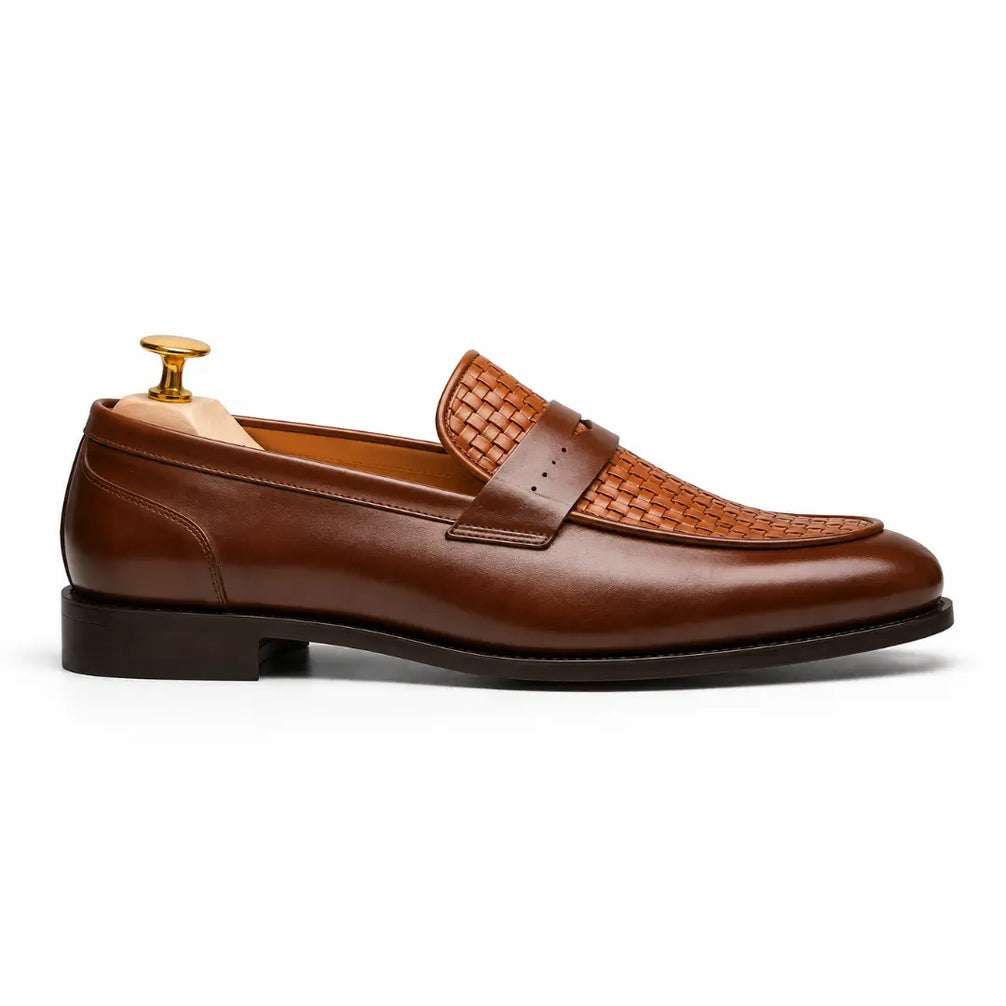 Maison Hand-Woven Two-Tone Penny Loafer for Men - Goodyear Welted Leather Shoes