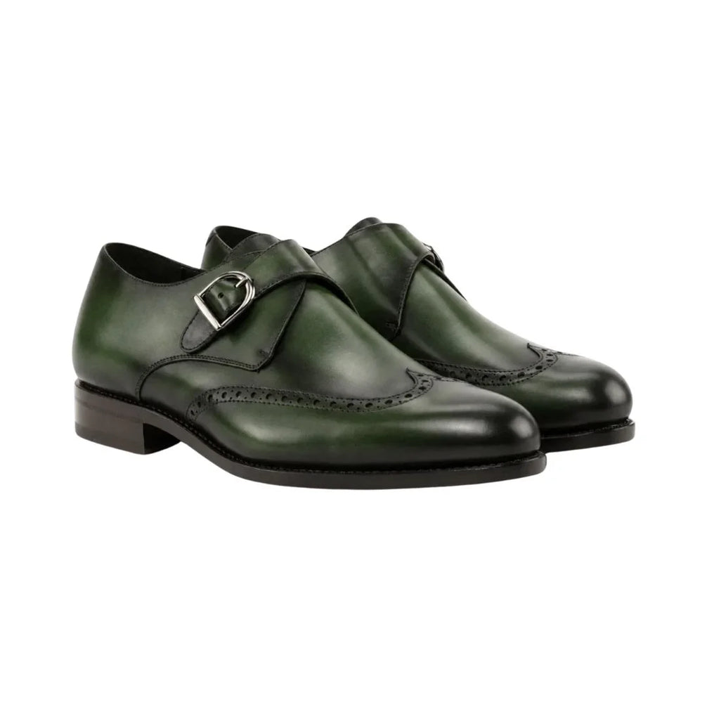 Montalcino Hand-Dyed Wingtip Single Monk Strap for Men - Brogue Leather Statement Shoes