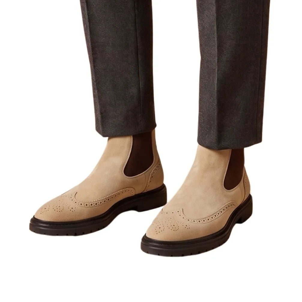 Meduno Suede Wingtip Chelsea Chelsea Boot for Men - Brogued Suede Chelsea Boots
