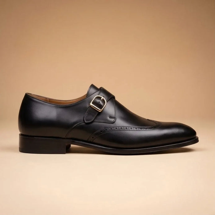 Monclassico Wingtip Monk Single Monk for Men - Brogued Monk Strap Shoes