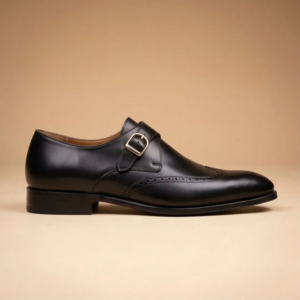 Monclassico Wingtip Monk Single Monk for Men - Brogued Monk Strap Shoes