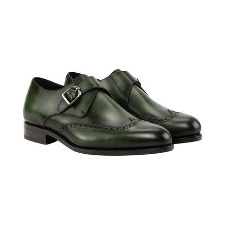 Montalcino Hand-Dyed Wingtip Single Monk Strap for Men - Brogue Leather Statement Shoes