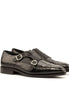 Mafra Matte Croc-Embossed Double Monk Strap for Men - Textured Leather Dress Shoes