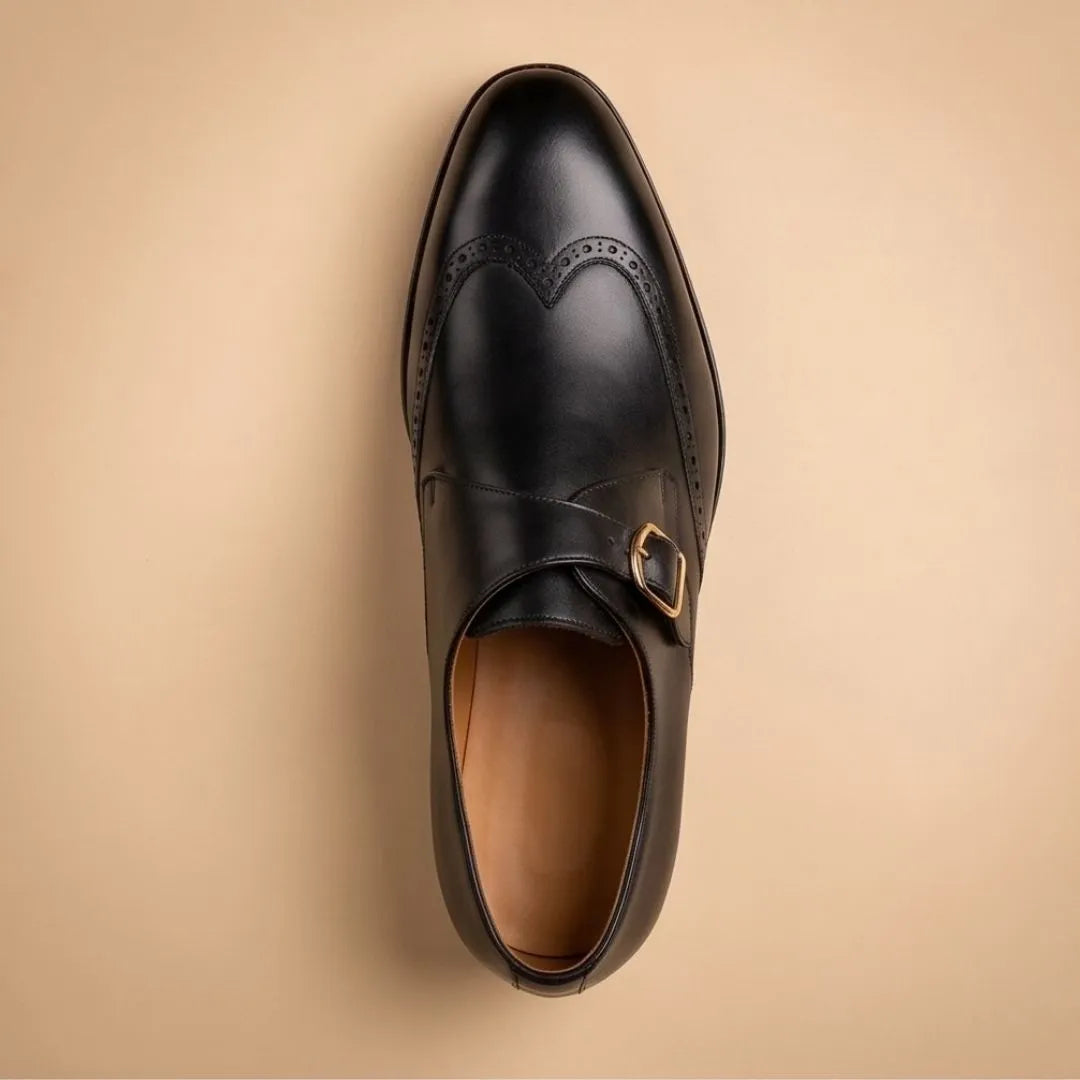 Monclassico Wingtip Monk Single Monk for Men - Brogued Monk Strap Shoes