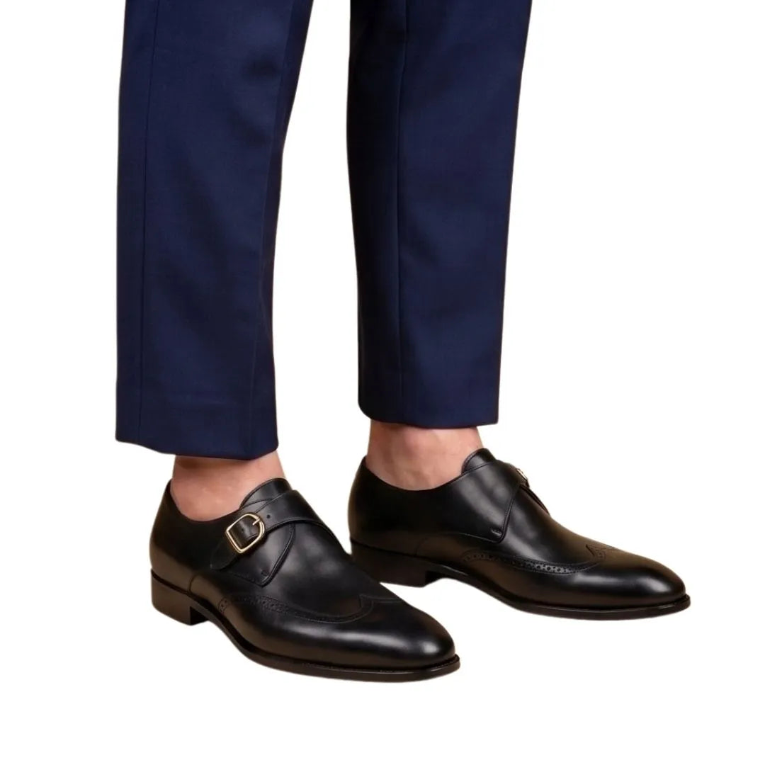 Monclassico Wingtip Monk Single Monk for Men - Brogued Monk Strap Shoes