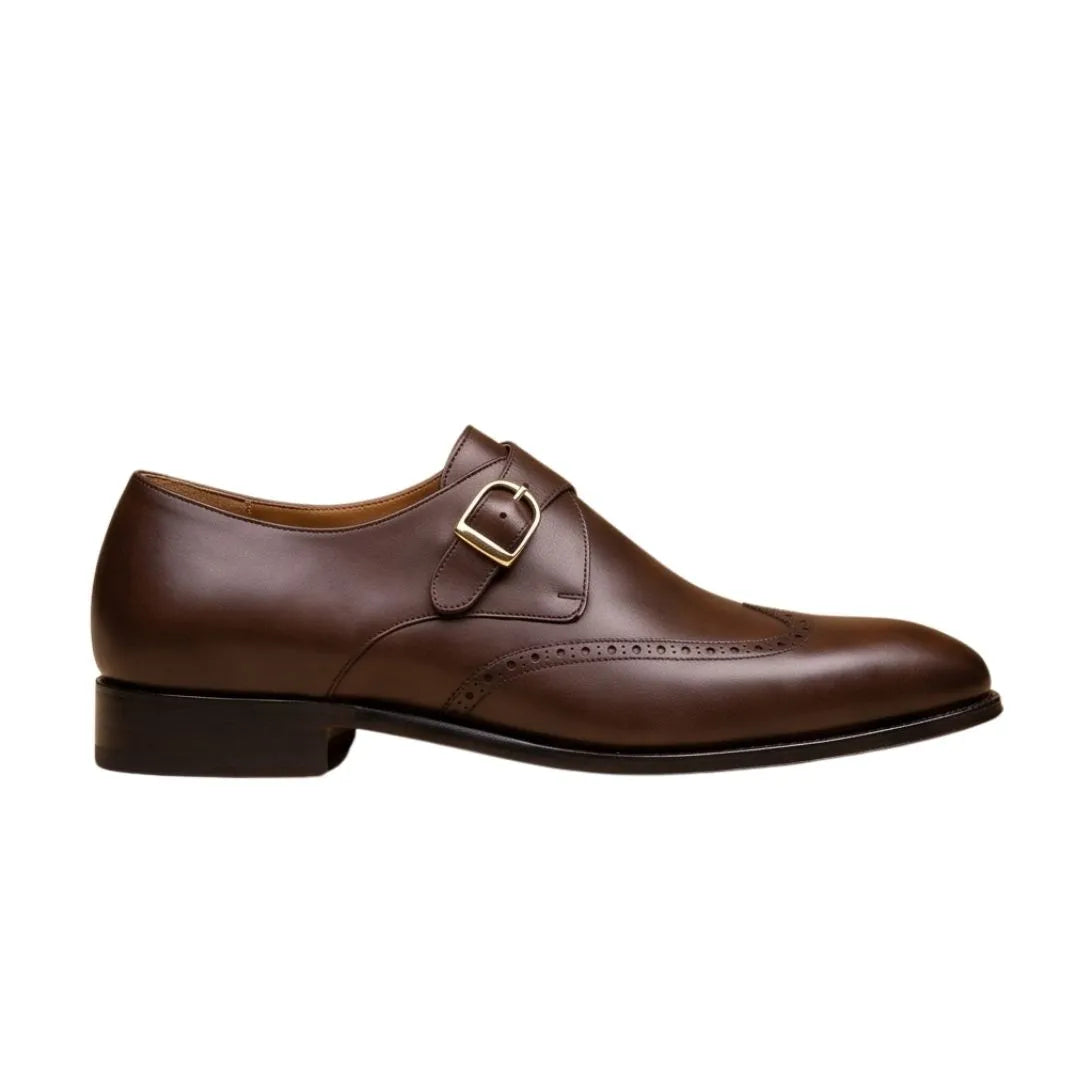 Magras Burnished Wingtip Monk Single Monk for Men - Brogued Monk Strap Shoes
