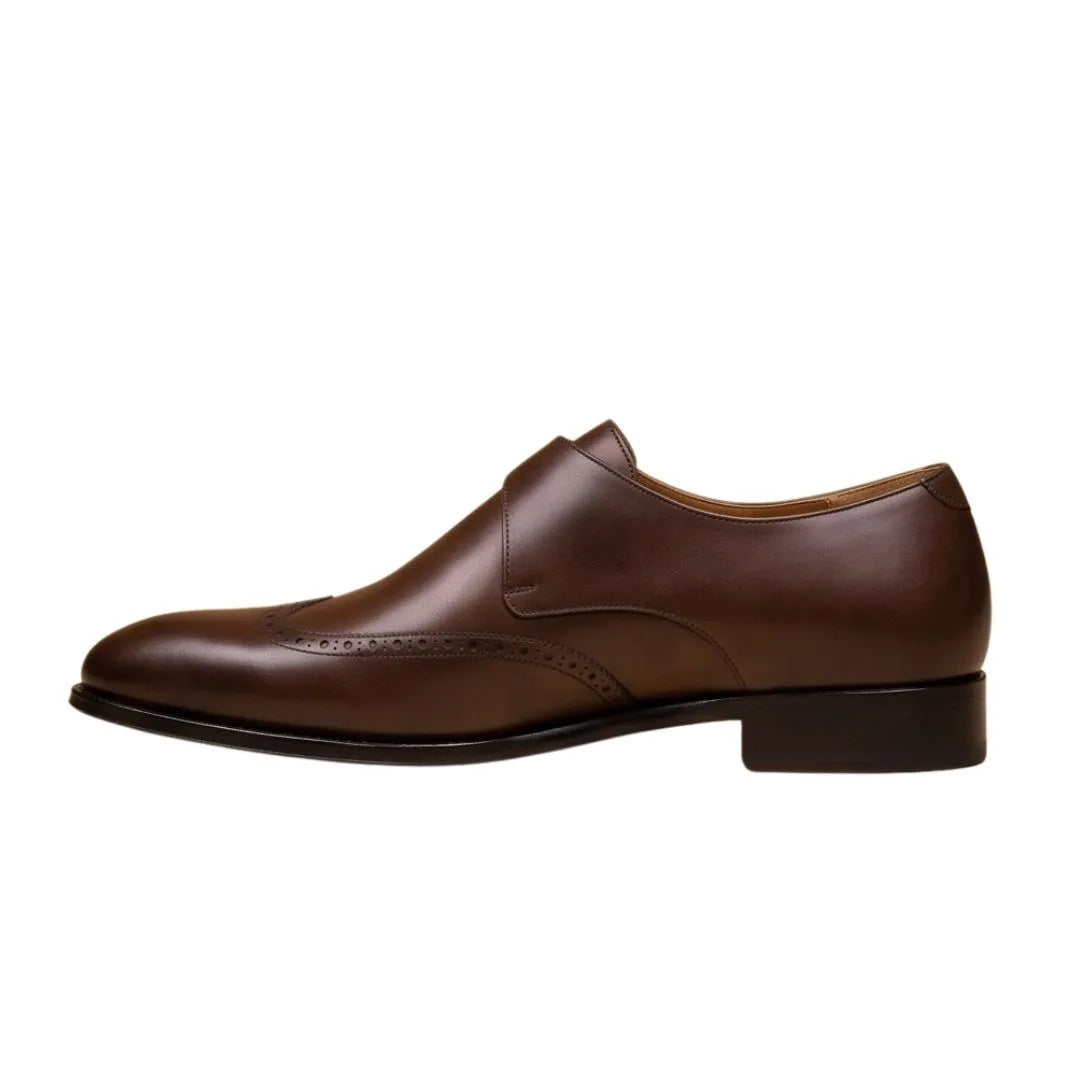 Magras Burnished Wingtip Monk Single Monk for Men - Brogued Monk Strap Shoes