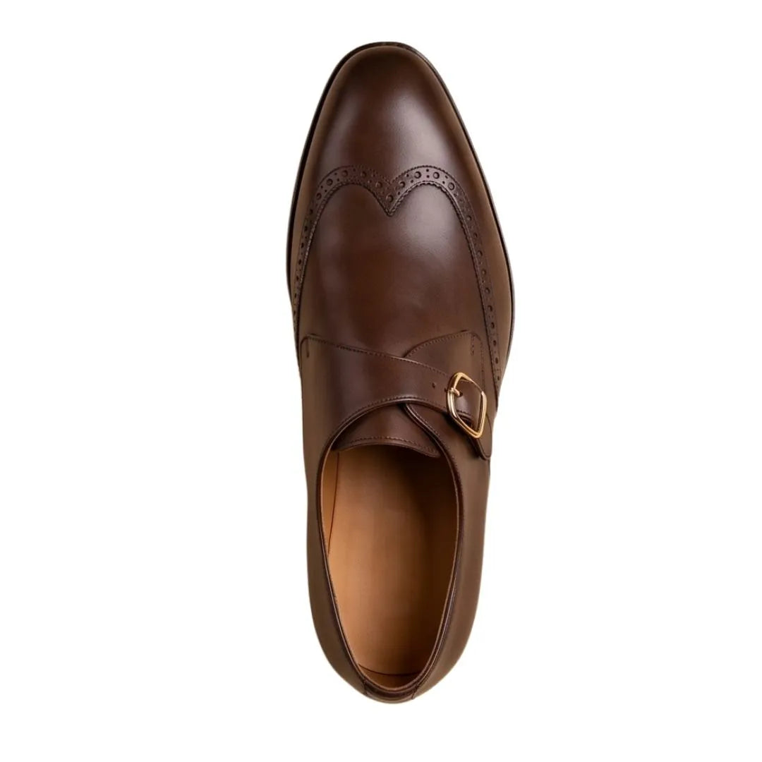 Magras Burnished Wingtip Monk Single Monk for Men - Brogued Monk Strap Shoes