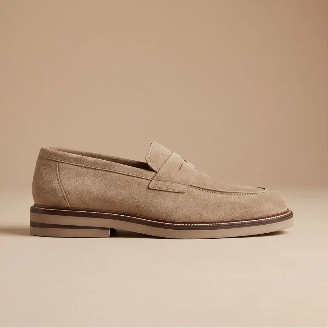 Mattarello Suede Crepe Penny Penny Loafer for Men - Suede Penny Loafers