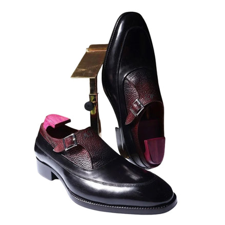 Morbegno Pebble-Grain Quarter Single Monk Strap for Men - Two-Texture Leather Dress Shoes