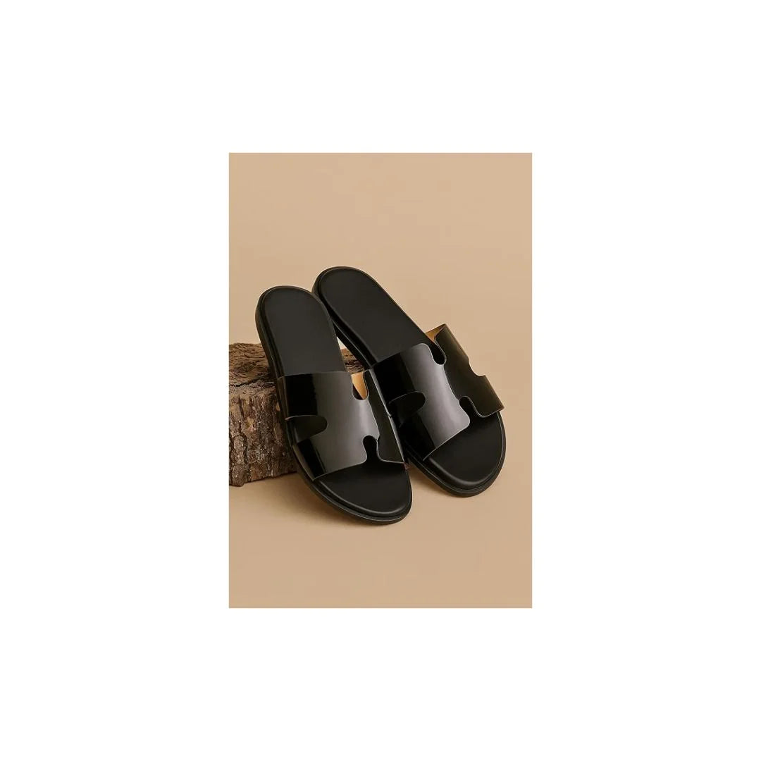 Mazzeo Glossy Cut-Out Slide for Men - Leather Slides