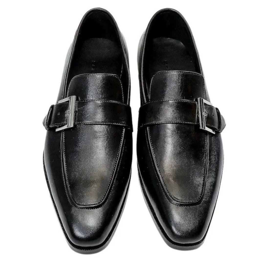 Mortara Wide-Strap Plain-Toe Single Monk Strap for Men - Polished Slip-On Dress Shoes