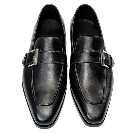 Mortara Wide-Strap Plain-Toe Single Monk Strap for Men - Polished Slip-On Dress Shoes