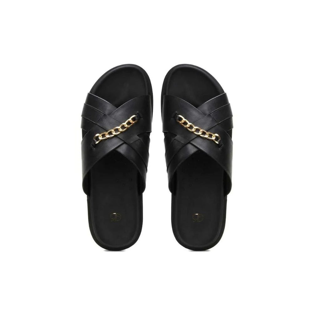 Mongiove Chain Cross Slide for Men - Chain-Detail Leather Slides