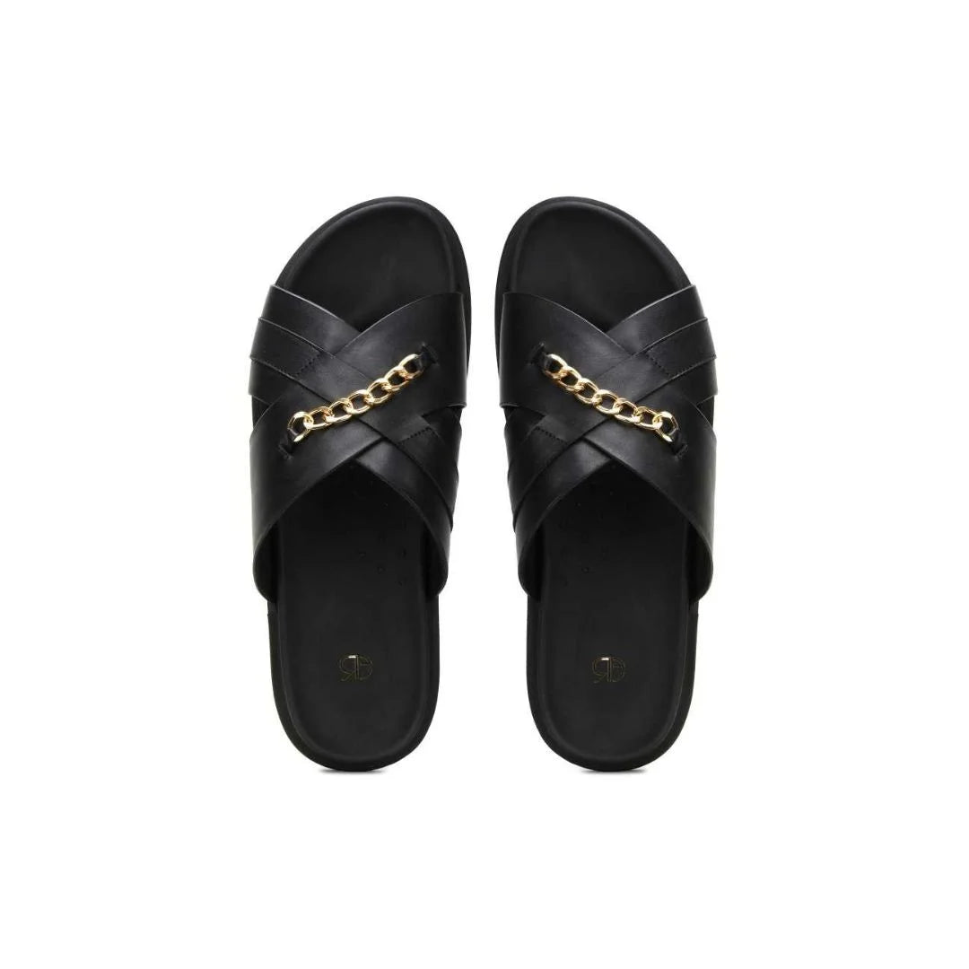 Mongiove Chain Cross Slide for Men - Chain-Detail Leather Slides