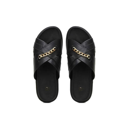 Mongiove Chain Cross Slide for Men - Chain-Detail Leather Slides