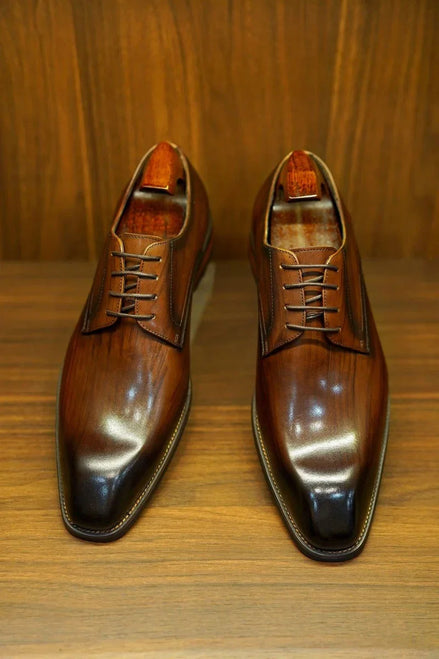 Mesoraca Streaked Apron Derby for Men - Hand-Burnished Leather Dress Shoes