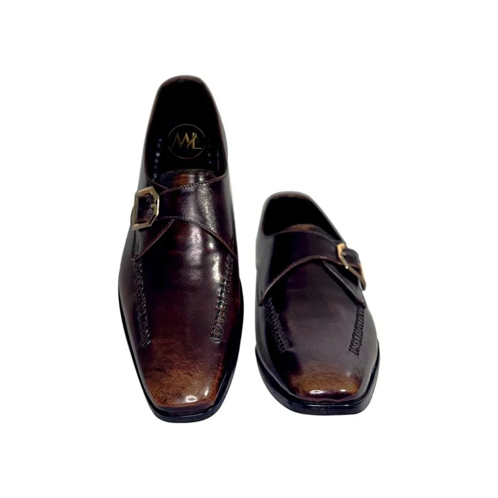 Murano Stitched-Toe Patina Single Monk Strap for Men - Hand-Burnished Statement Dress Shoes