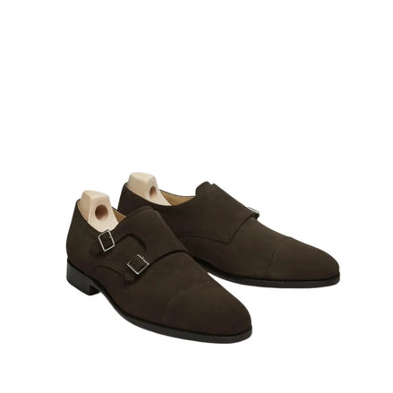 Meaux Suede Cap-Toe Double Monk Strap for Men - Soft Suede Dress Shoes