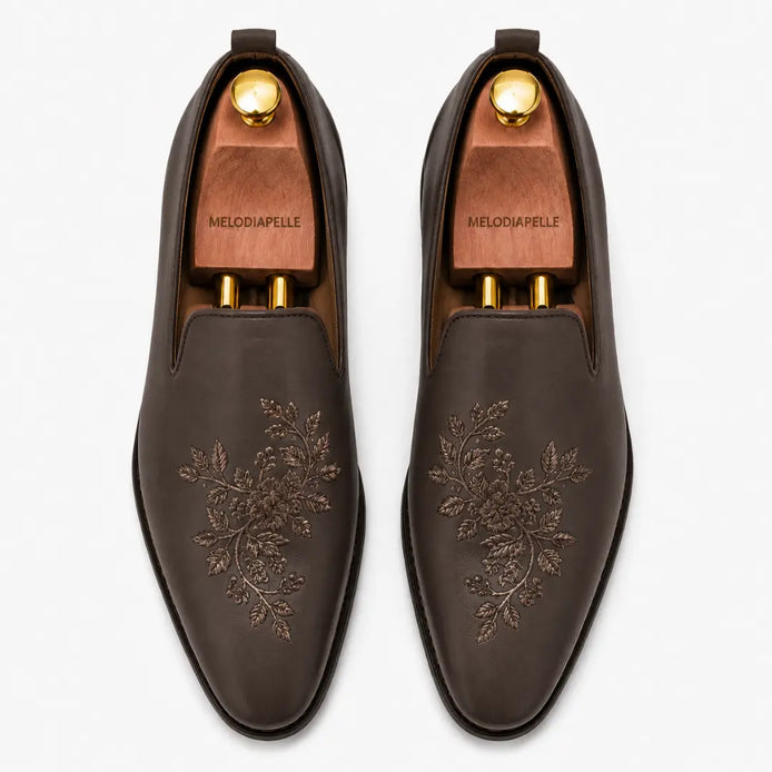 Maestro Embroidered Opera Loafer // Cognac Tan