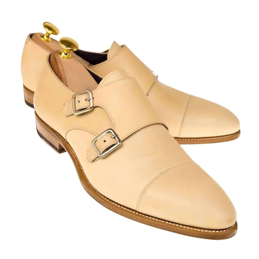 Murcia Matte Cap-Toe Double Monk Strap for Men - Summer Wedding Leather Shoes