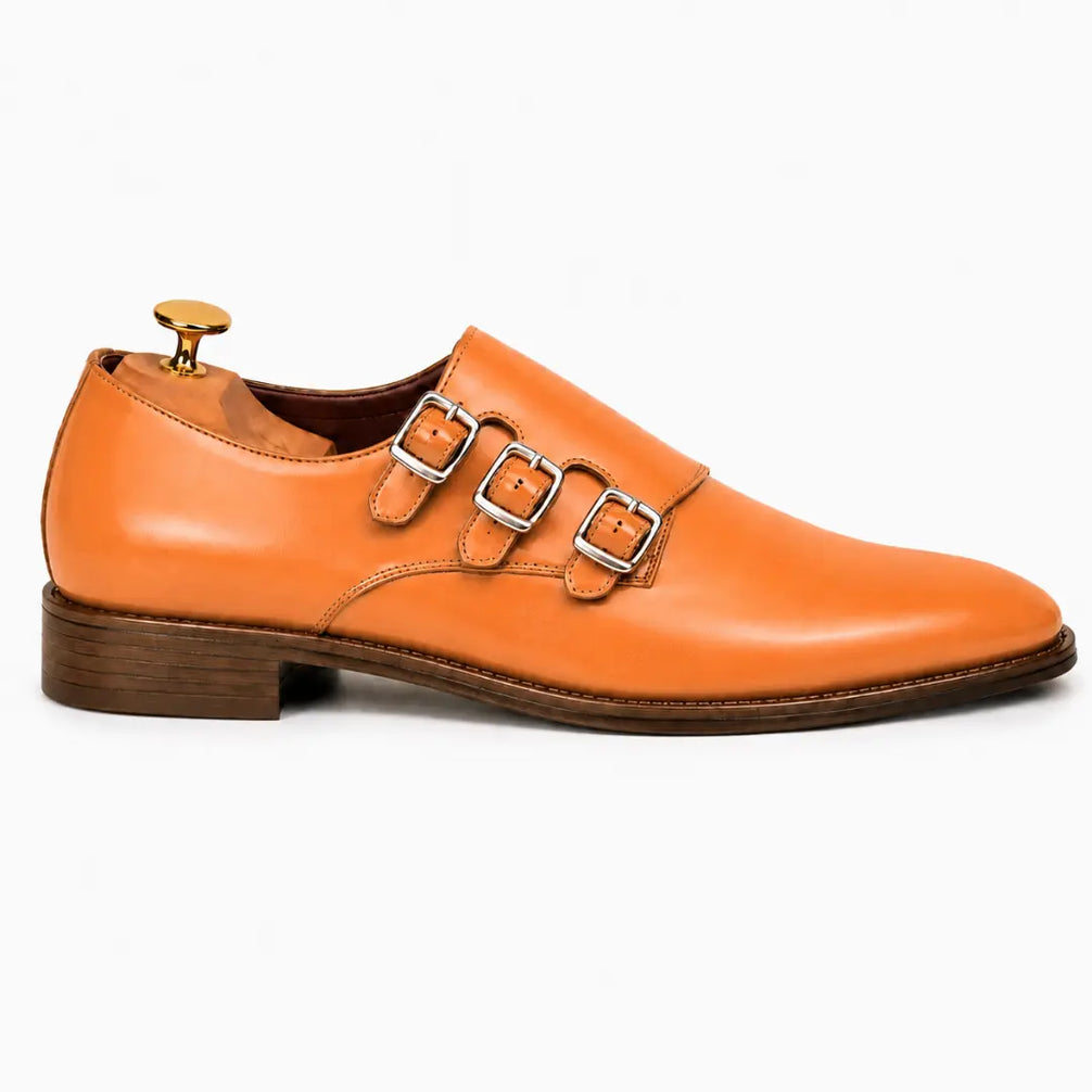 Milan Triple Monk Strap Shoes for Men - Goodyear Welted Full-Grain Leather