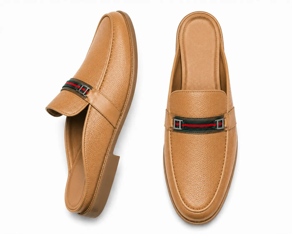 Mirepoix Web-Stripe Grained Mule for Men - Backless Block-Heel Shoes