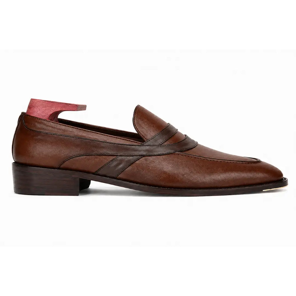 Mirasol Two-Tone Crossed-Strap Dress Loafer for Men - Hand-Patina Leather Shoes