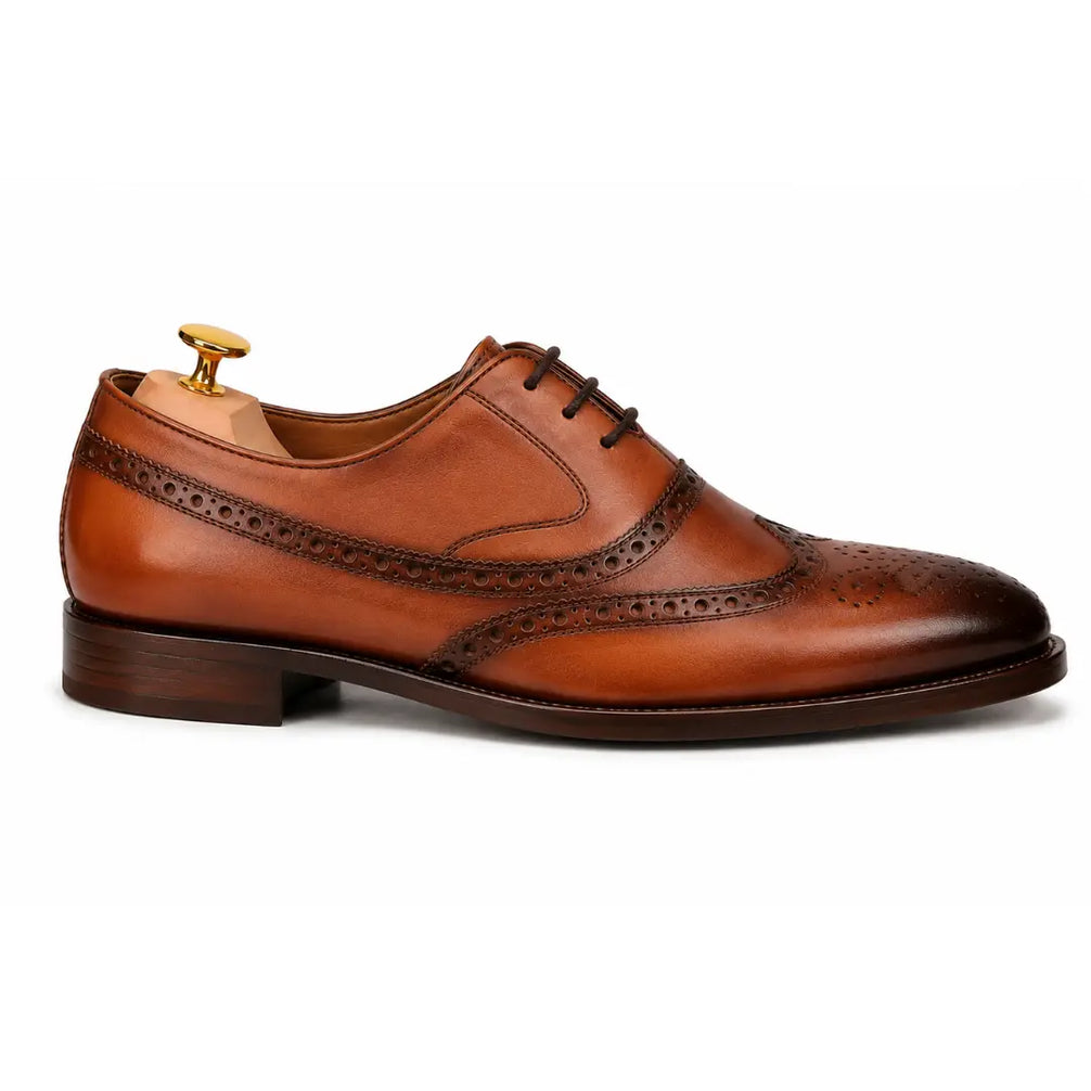 Mossverde Hand-Patina Wingtip Brogue Oxford for Men - Goodyear Welted Leather Shoes