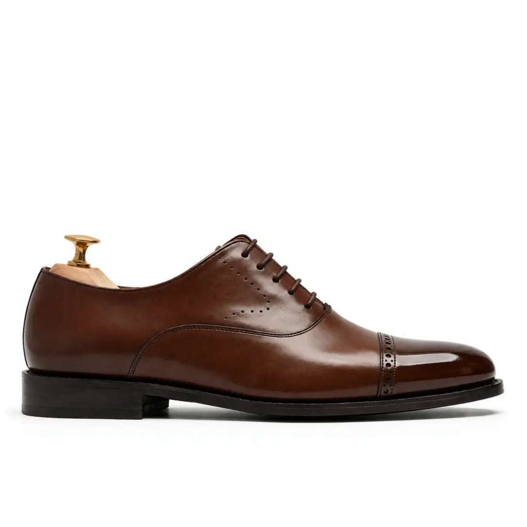 Marcello Burnished Semi-Brogue Cap-Toe Oxford for Men - Goodyear Welted Formal Shoes