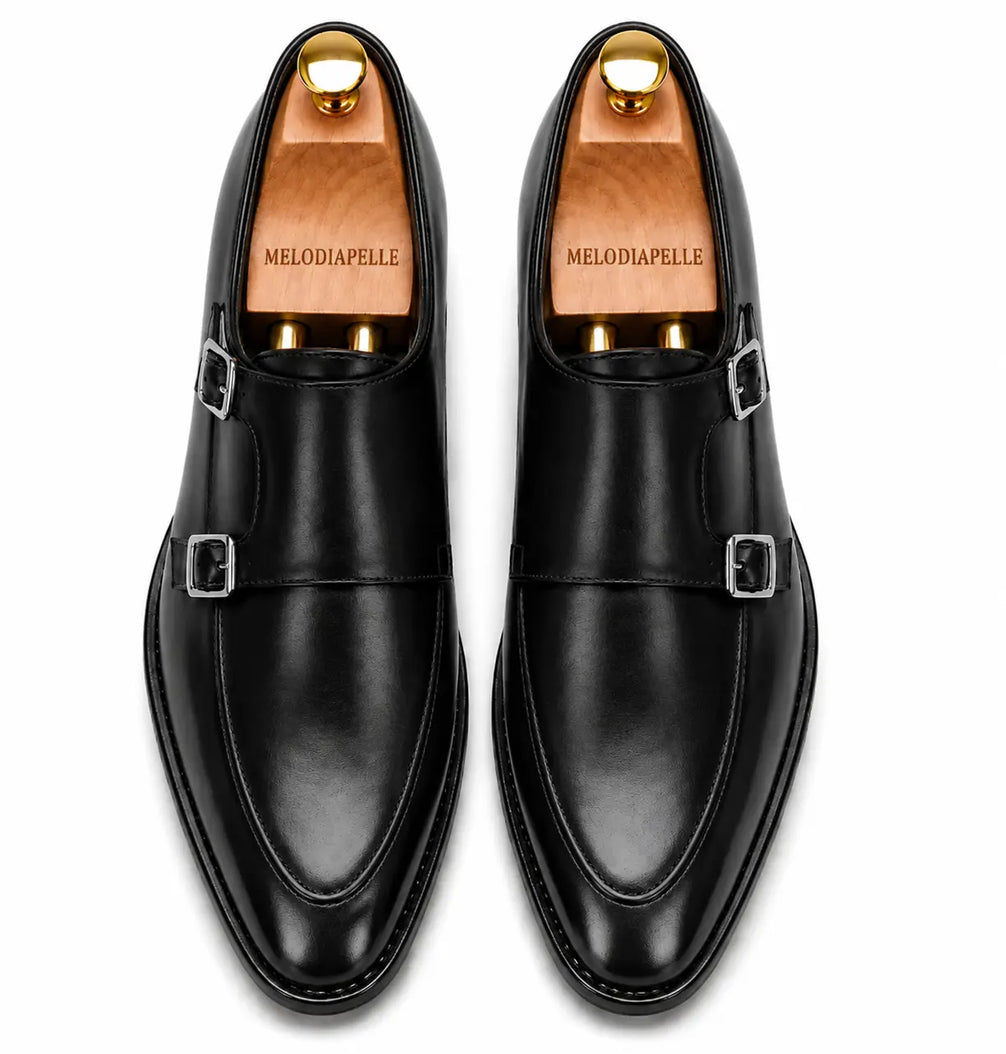 Mortimer Apron-Toe Double Monk Strap for Men - Burnished Leather Shoes