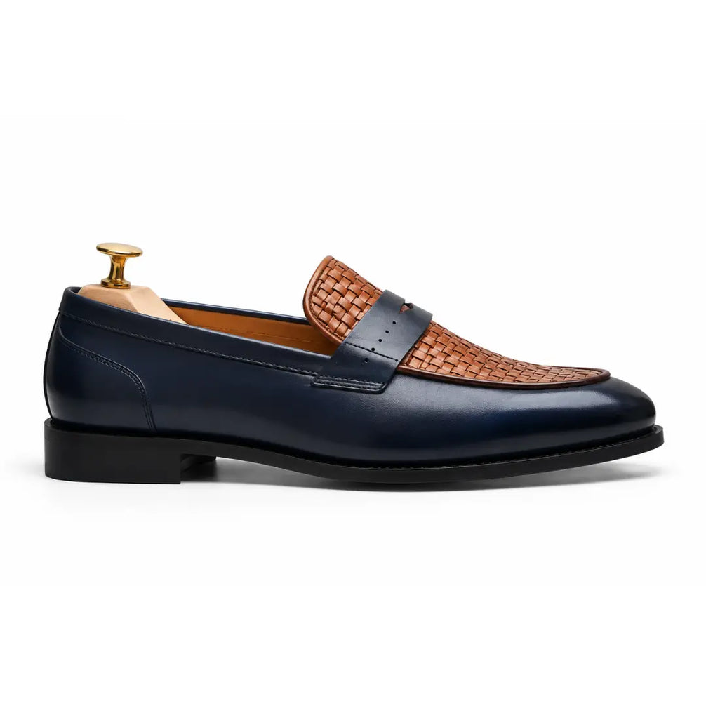 Maison Hand-Woven Two-Tone Penny Loafer for Men - Goodyear Welted Leather Shoes
