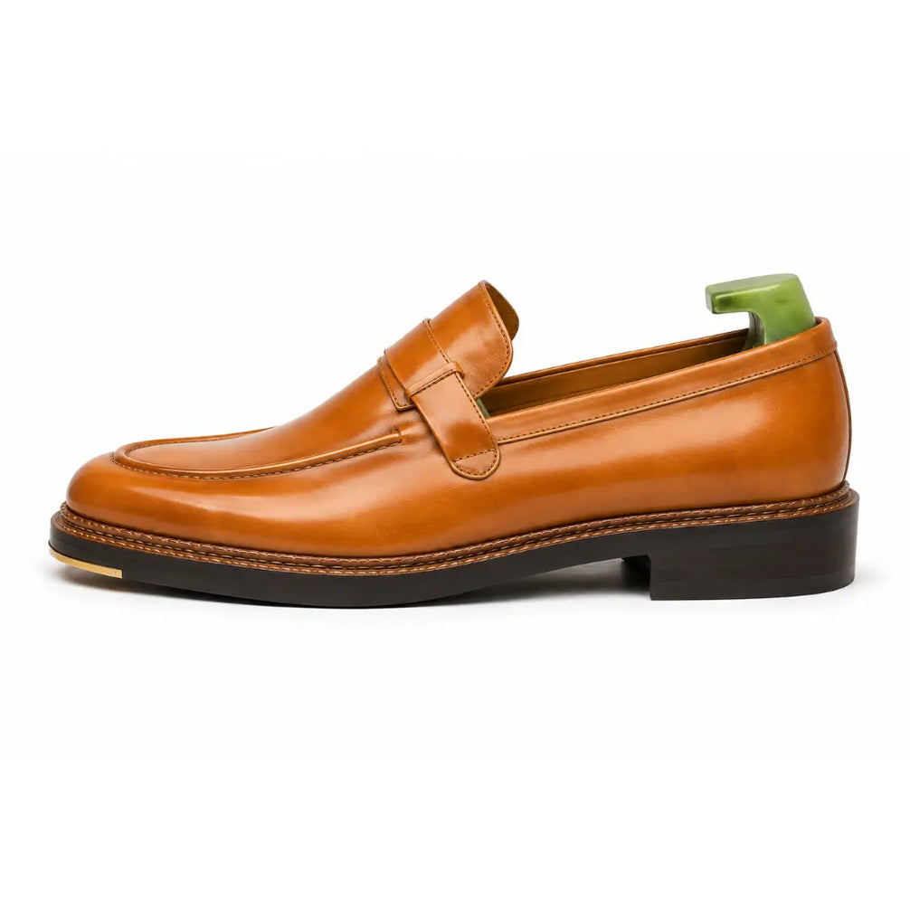 Marquis Braided-Welt Dress Penny Loafer for Men - Handmade Block-Heel Leather Shoes
