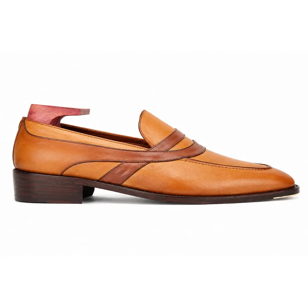 Mirasol Two-Tone Crossed-Strap Dress Loafer for Men - Hand-Patina Leather Shoes