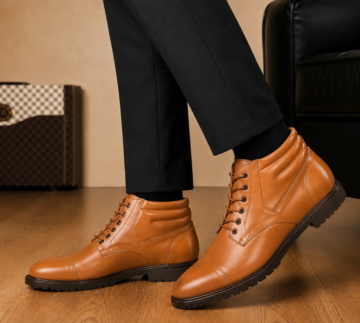 Munster Cap-Toe Work Boot for Men - Heavy Lug-Sole Leather Boots