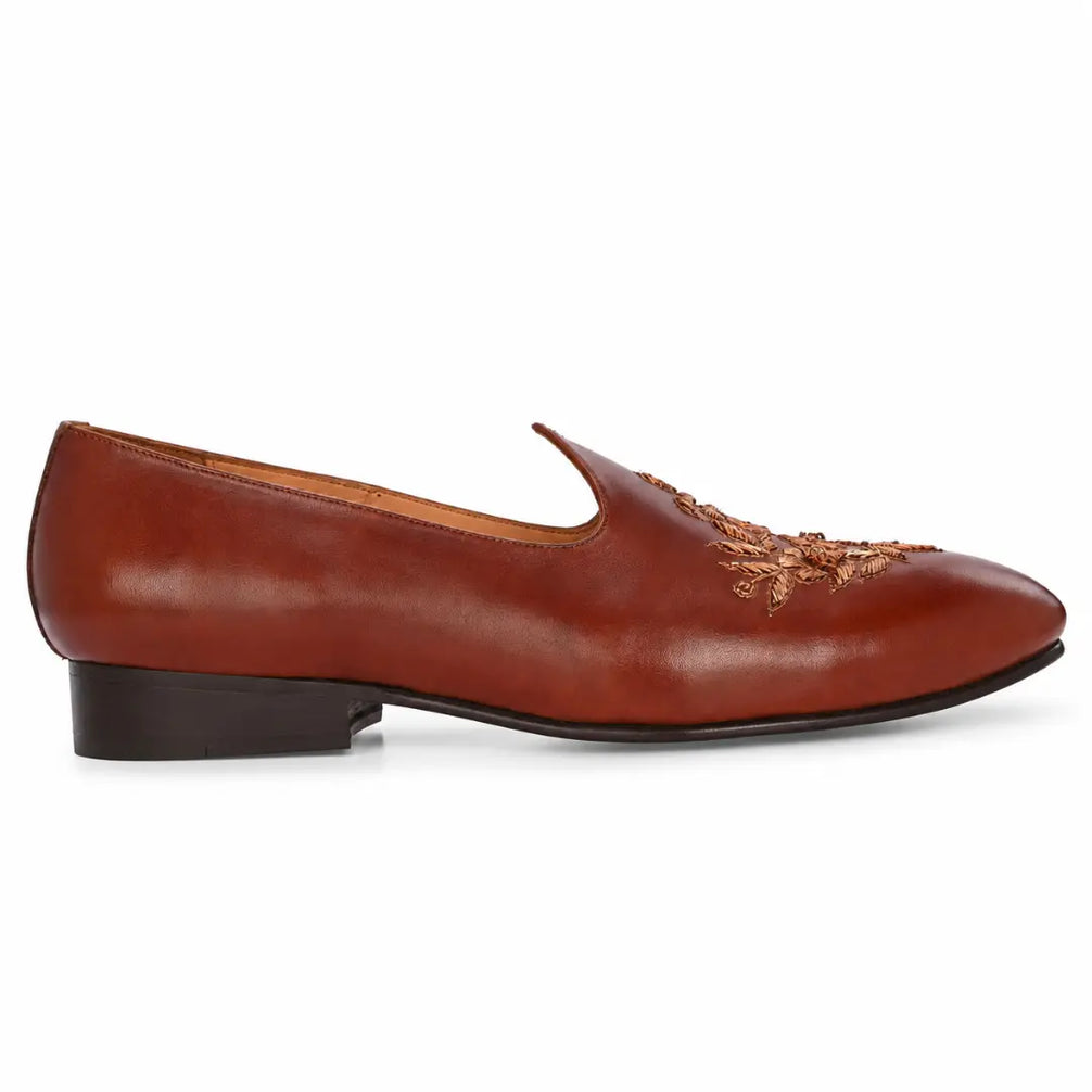 Maestro Hand-Embroidered Opera Loafer for Men - Leather Formal Slip-On Shoes