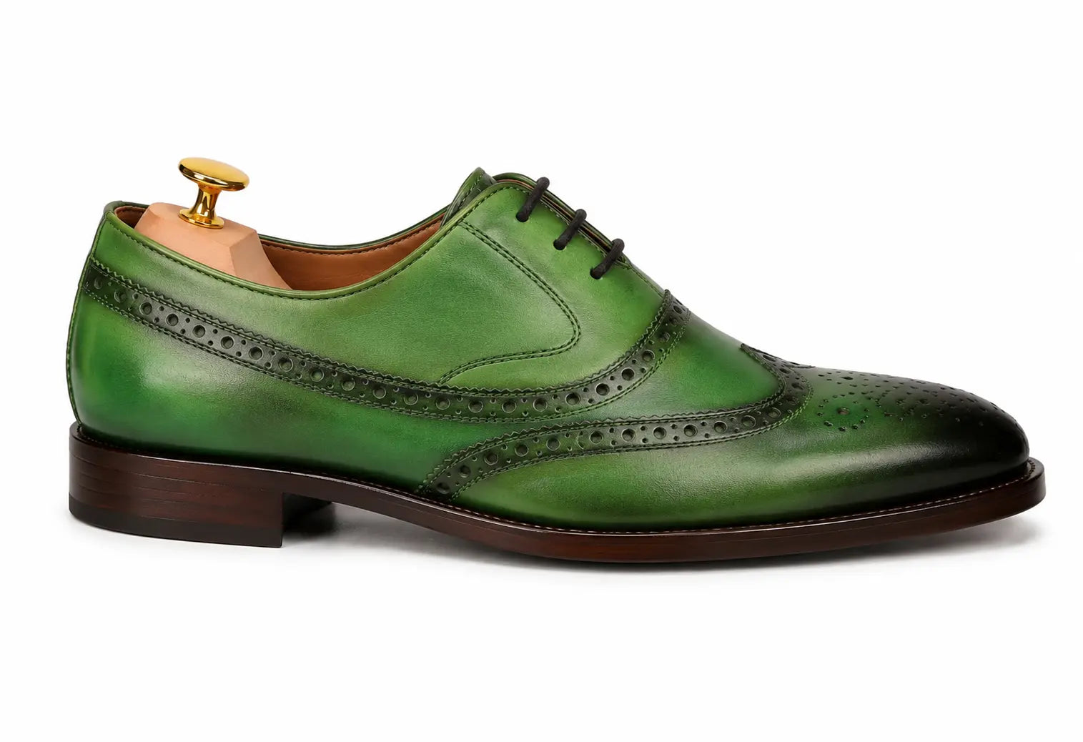 Mossverde Hand-Patina Wingtip Brogue Oxford for Men - Goodyear Welted Leather Shoes