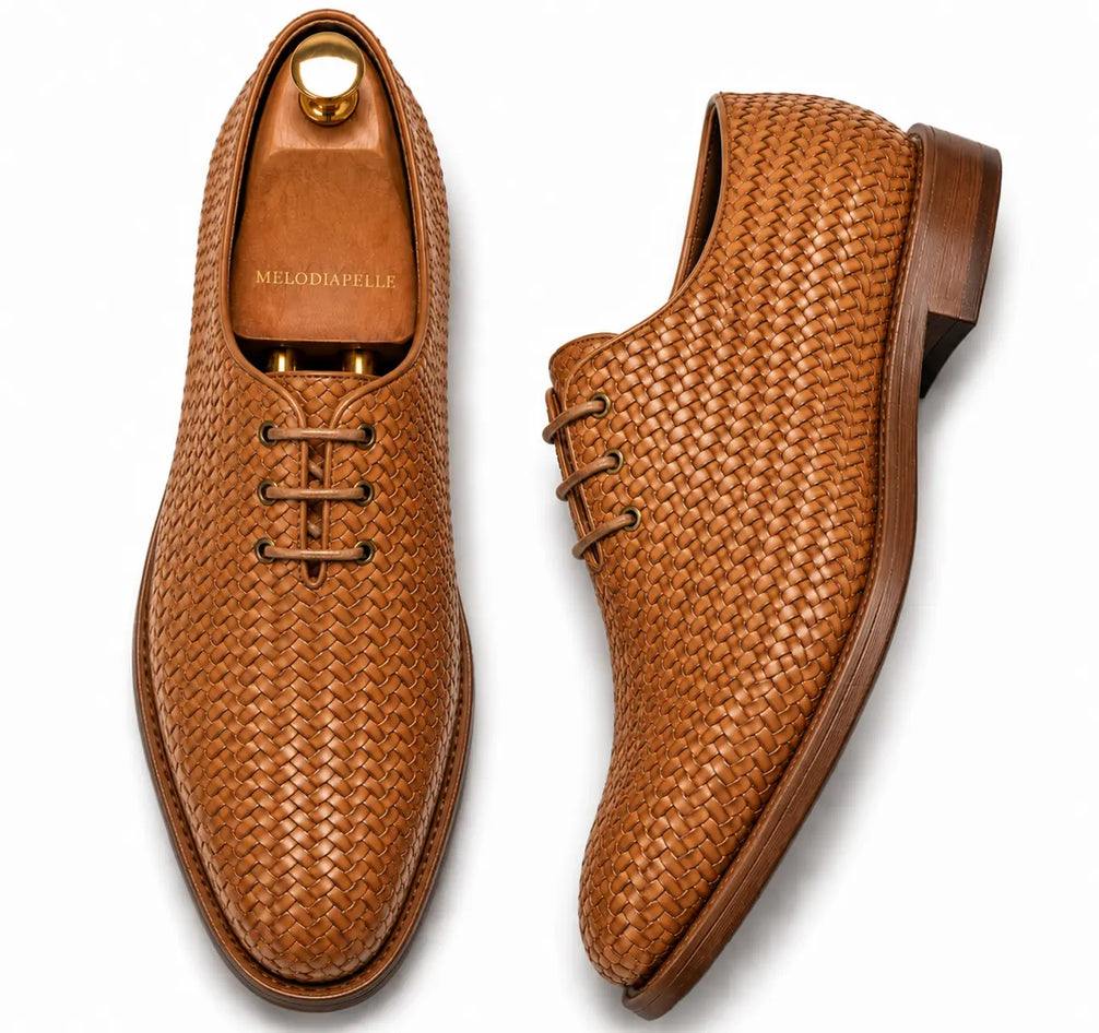 Morrigan Full-Woven Oxford for Men - Handmade Basket-Weave Leather Dress Shoes