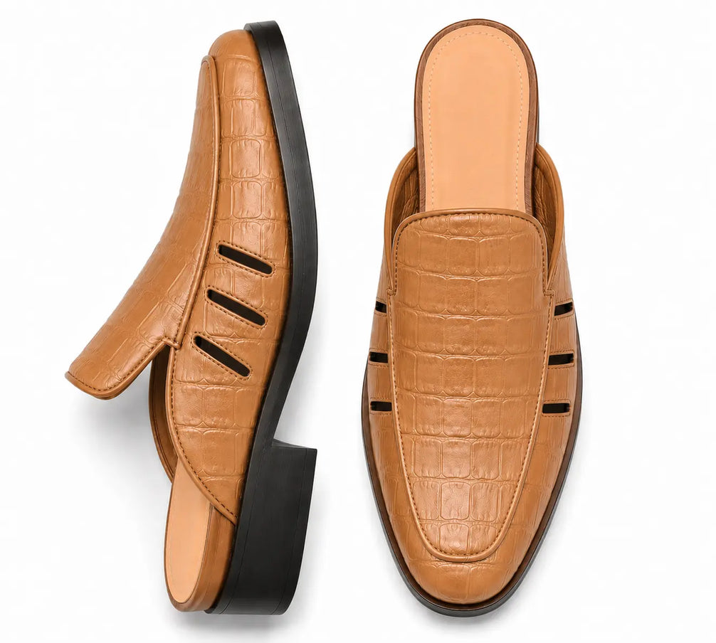Molveno Croc-Embossed Slit Mule for Men - Backless Block-Heel Slip-On Shoes
