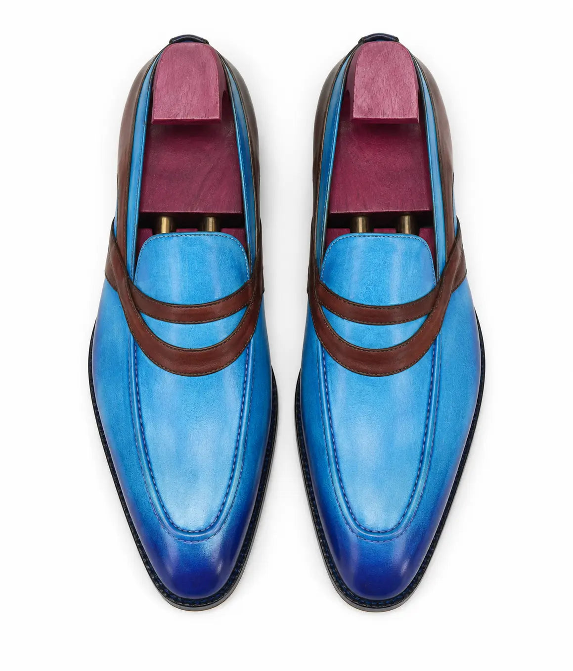 Mirasol Two-Tone Crossed-Strap Dress Loafer for Men - Hand-Patina Leather Shoes