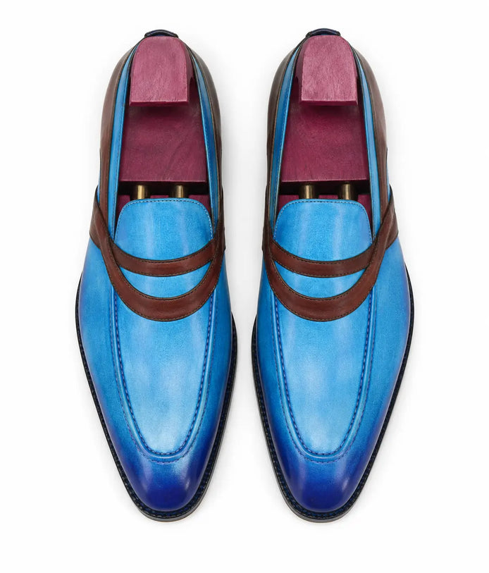 Mirasol Two-Tone Crossed-Strap Dress Loafer for Men - Hand-Patina Leather Shoes