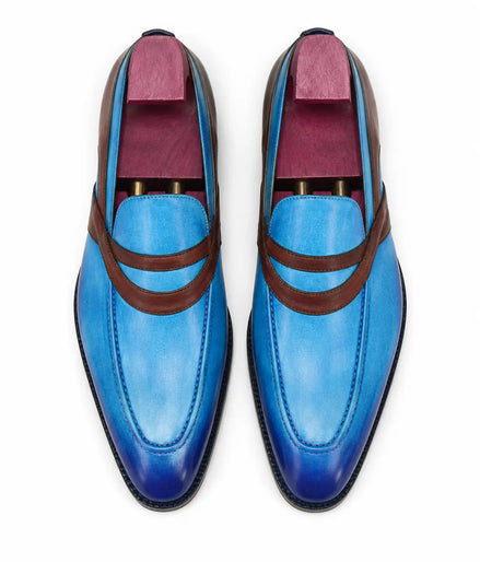 Mirasol Two-Tone Crossed-Strap Dress Loafer for Men - Hand-Patina Leather Shoes