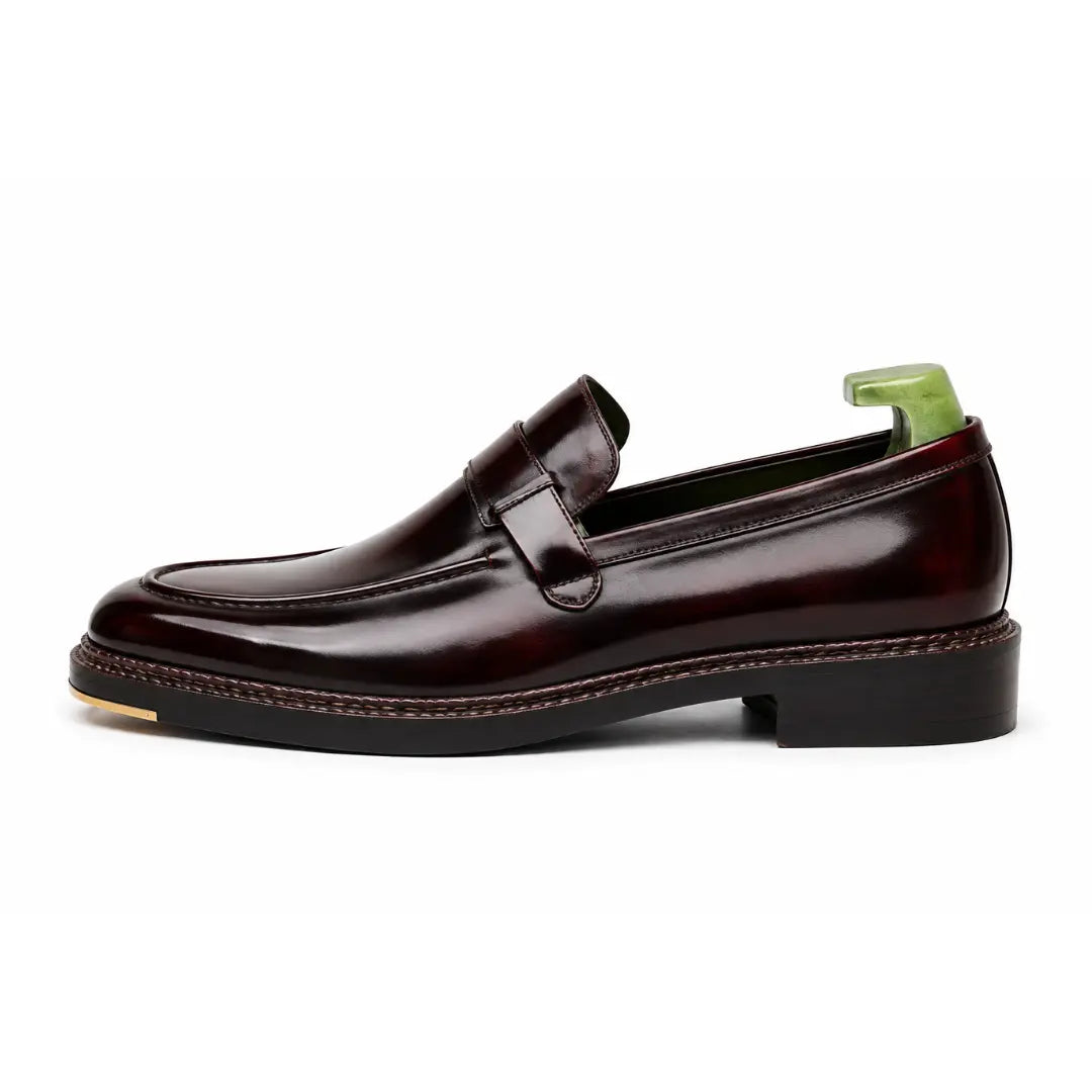 Marquis Braided-Welt Dress Penny Loafer for Men - Handmade Block-Heel Leather Shoes