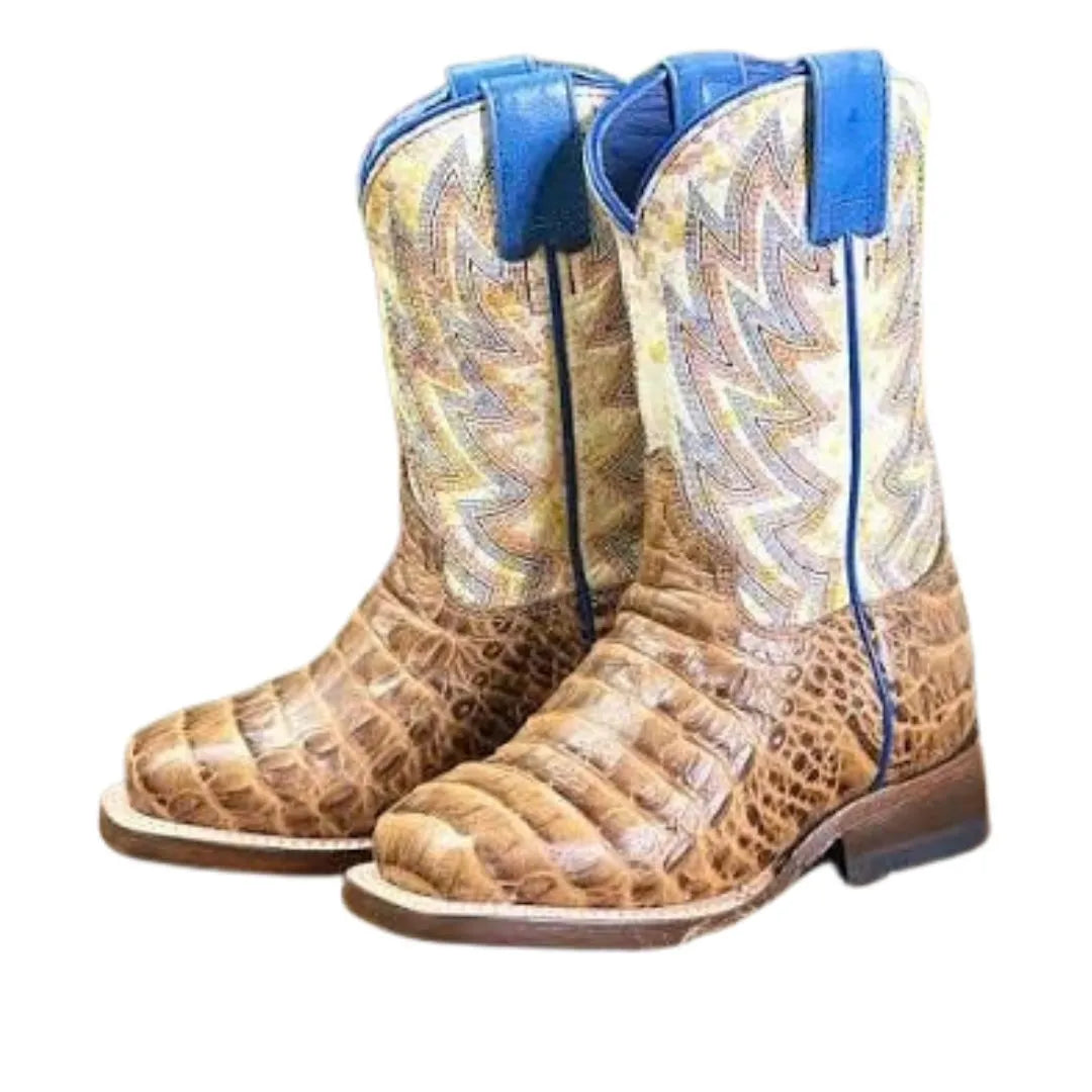 Muleshoe Caiman-Embossed Square-Toe Cowboy Boot for Men - Exotic-Look Western Boots