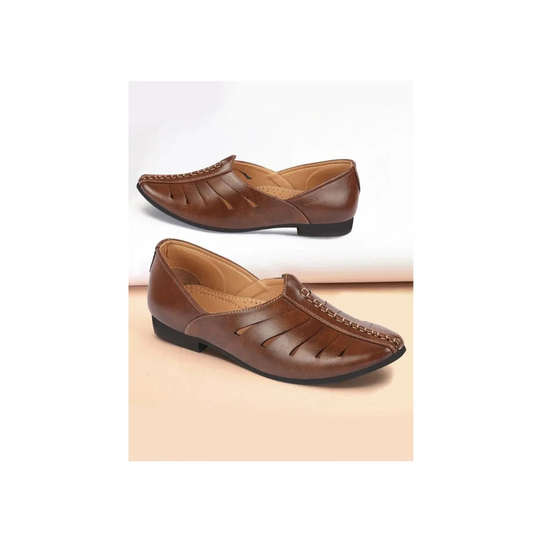 Moradabad Slit-Vamp Peshawari Mojari for Men - Cut-Out Leather Mojari Shoes